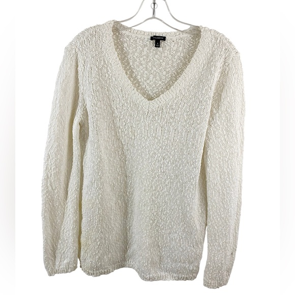 Talbots Off‑White V‑Neck Cotton Knit Sweater Size Small - Picture 2 of 6